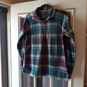 Eddie Bauer Women's Plaid Quarter-Zip Fleece-Green and Purple